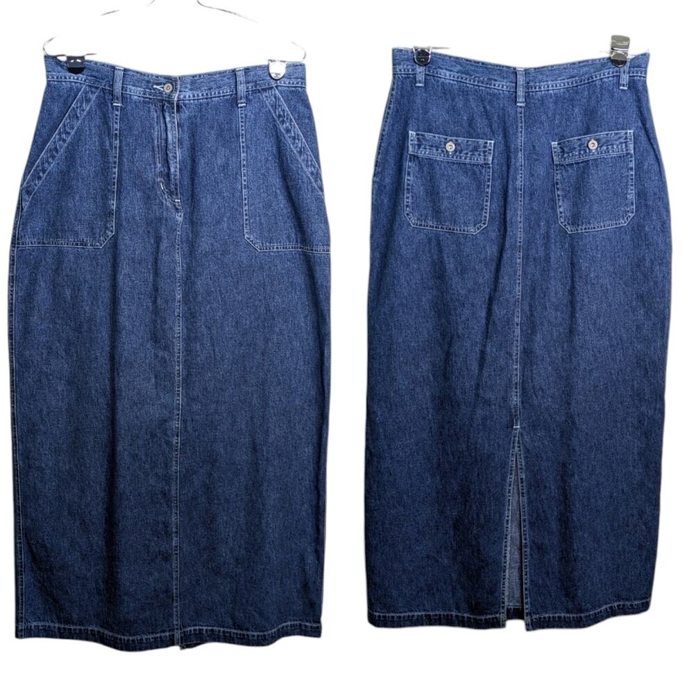 Vintage Denim Midi Jean Skirt 12 Modest Y2K Cottagecore Western Long Prairie - Picture 12 of 13